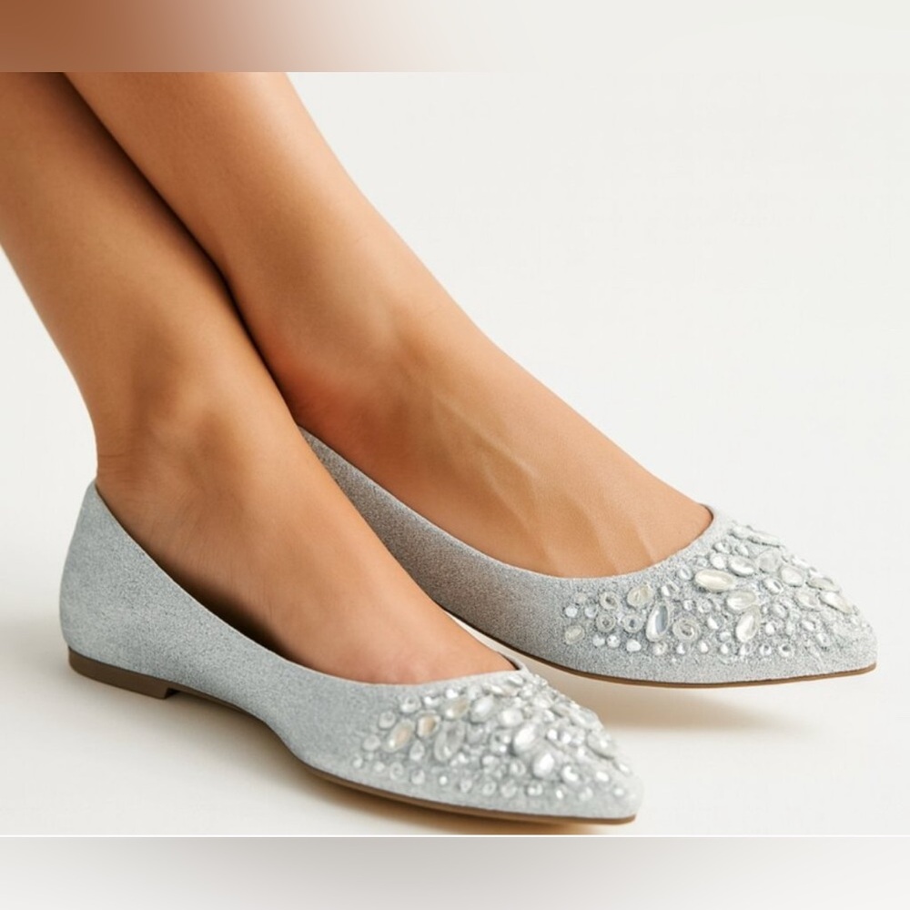 Lauren Lorraine Silver Kelsey rhinestone flats 6.5 nib